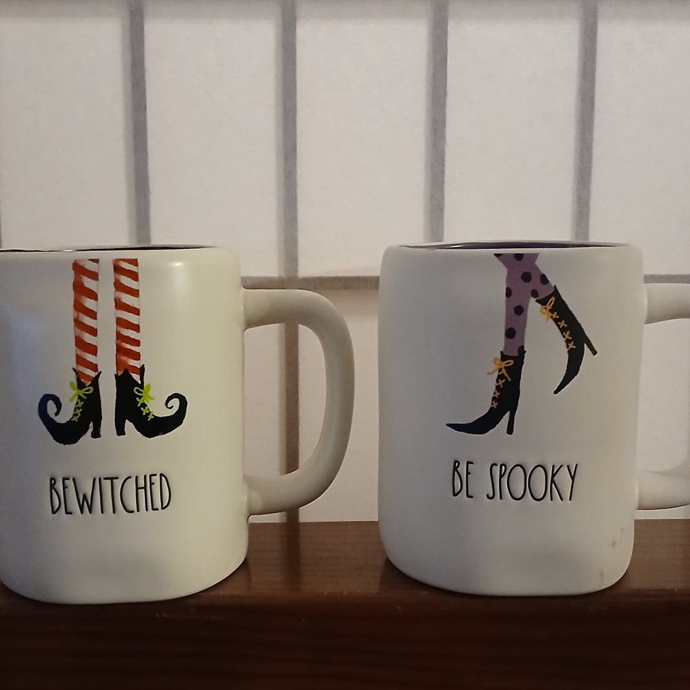Rae Dunn Halloween Mugs - Bewitched and Be Spooky - White, Black, Orange, Purple